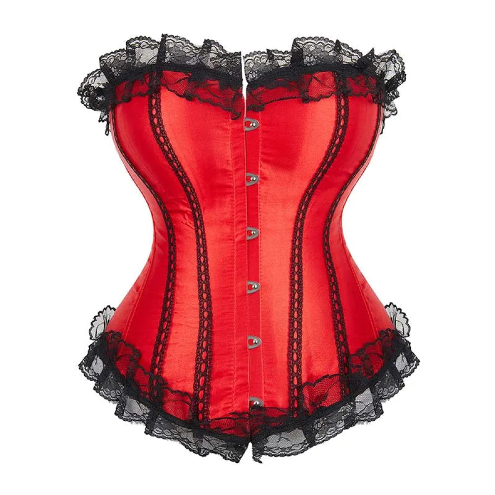 V562-OBBPBBNAKXIIIILA-3-202508291645-00 Silk Corselet With Floral Lace Trim Front 6 Busk Closure Plus Size Xs-6Xl Red - Xs - Image 1