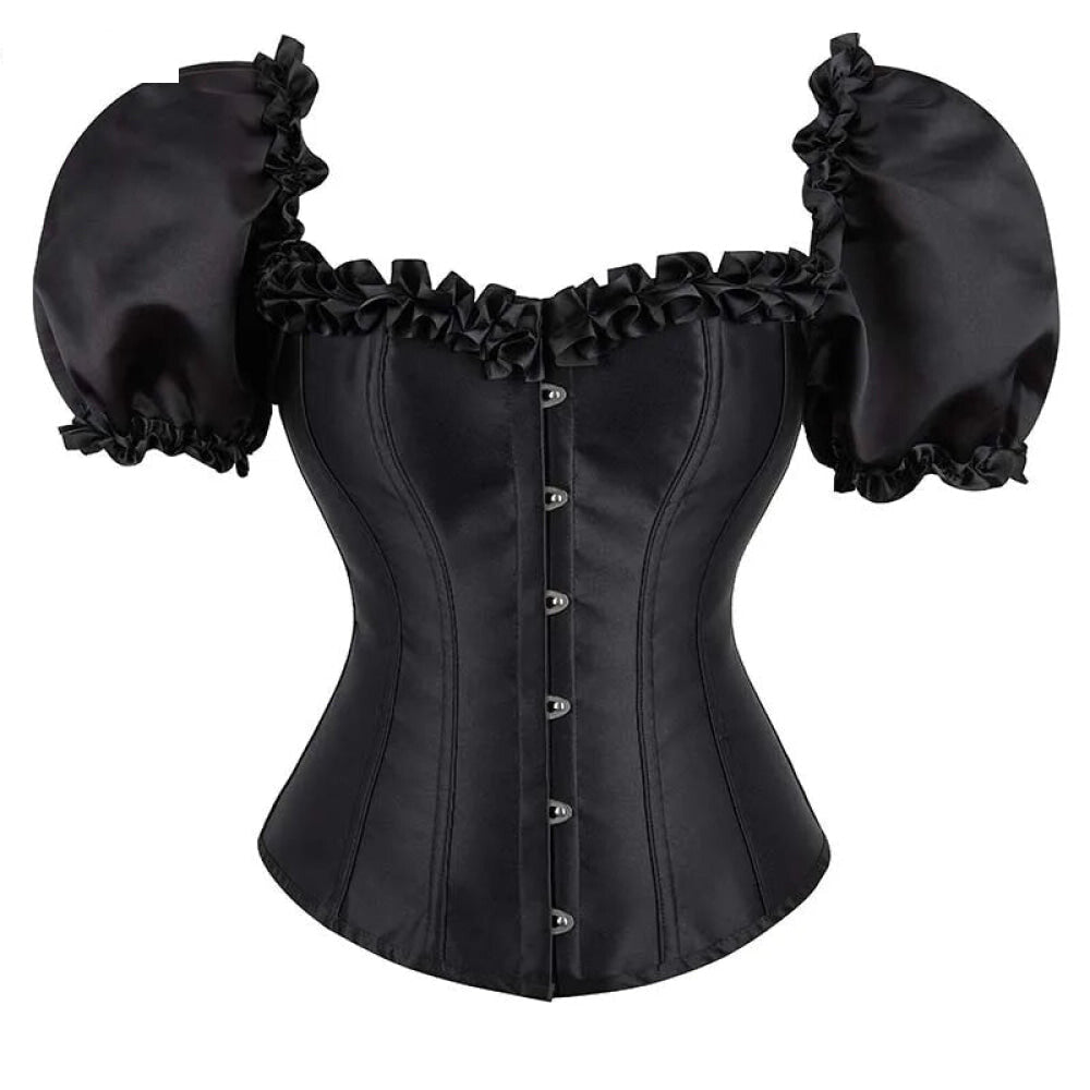 V562-OBBPBBNIBOAATTOI-7-202508291952-00 Black Lace-Up Ruffled Corset Bustier Plus Size S-6Xl - Xxxl - Image 1