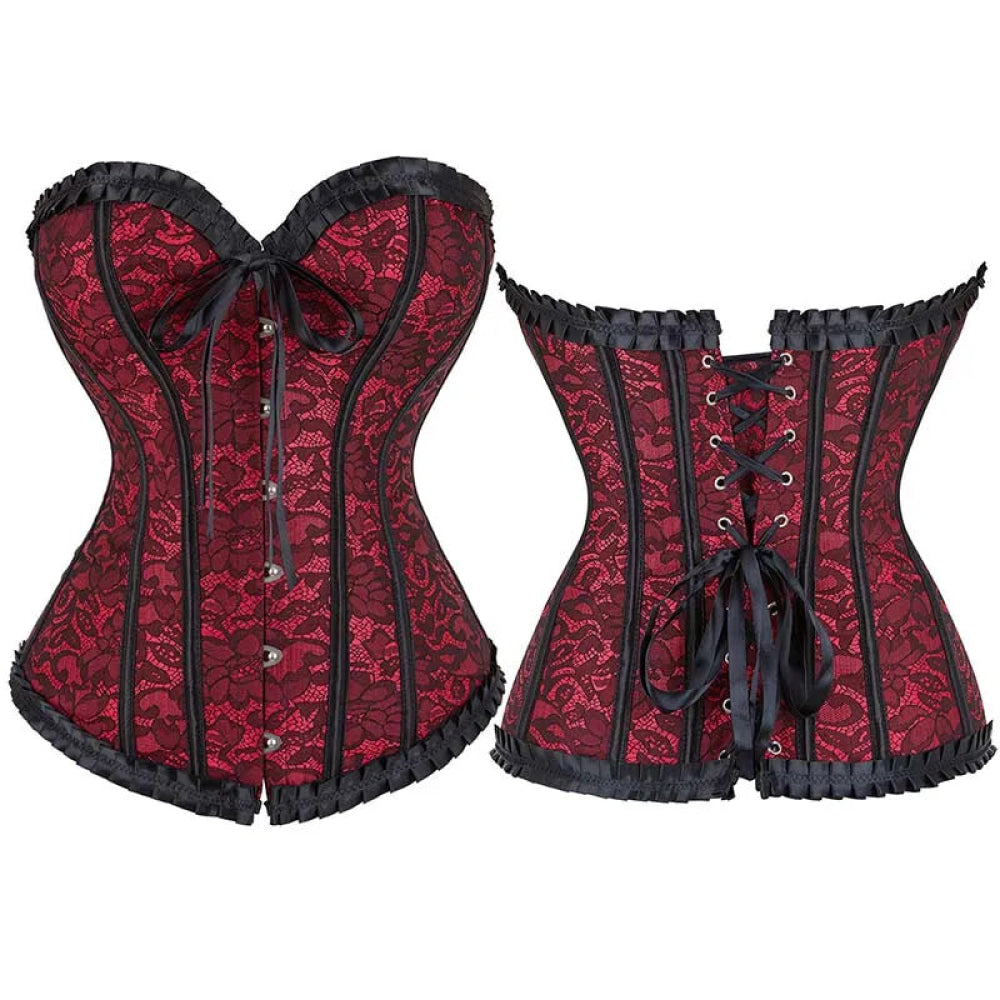 Vintage Floral Lace Up Overbust Corset For Mature Women Sizes Xs-6Xl - Red - Xl