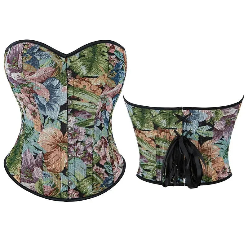 V562-OBBPBBNKBLTNOBKA-2-202508291955-00 Floral Embroidered Renaissance Corset With Front Busk Closure And Back Lace Women Victorian Bustier - Xl - Image 1