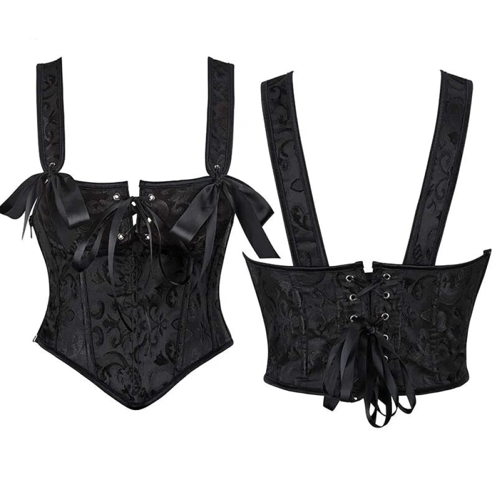 V562-OBBPBBNKXLTNKOXN-4-202508291846-00 Floral Lace-Up Gothic Crop Top Sleeveless Boned Corset With Strap - 6Xl - Image 1