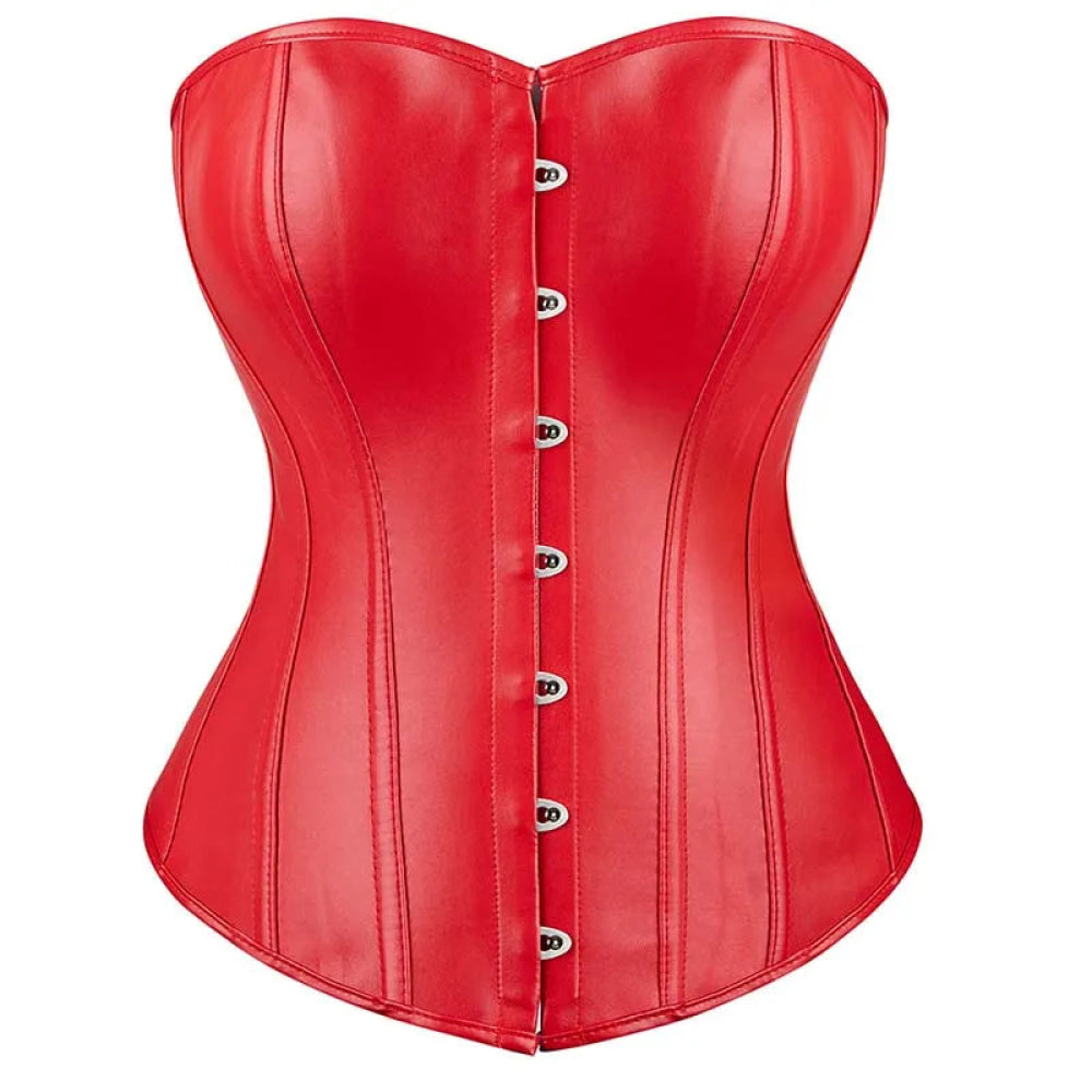 V562-OBBPBBNLOIBOXNIT-14-202508291631-00 Black Leather Plus Size Corset Slimming S-6Xl Bustier With Lace-Up Boning And Pleated Design - Red - 5Xl - Image 1