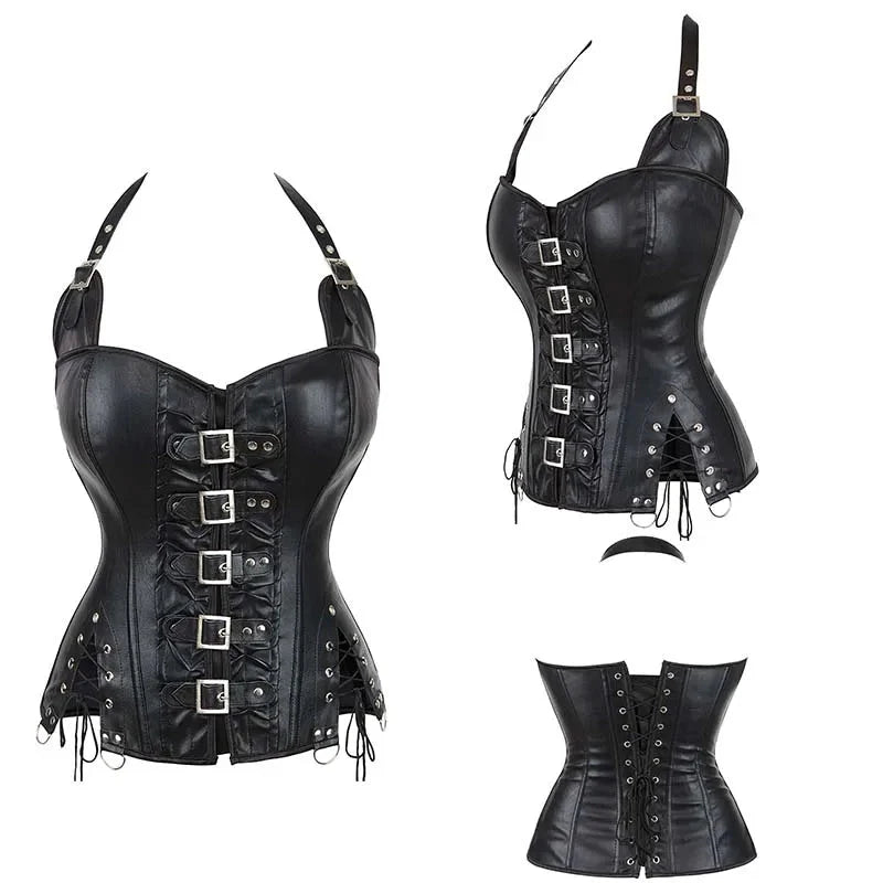 V562-OBBPBBNLOLNOPONA-3-202508291650-00 Steampunk Corselet With Zip & Buckle Women Gothic Fishbone Corset - Black - L - Image 1
