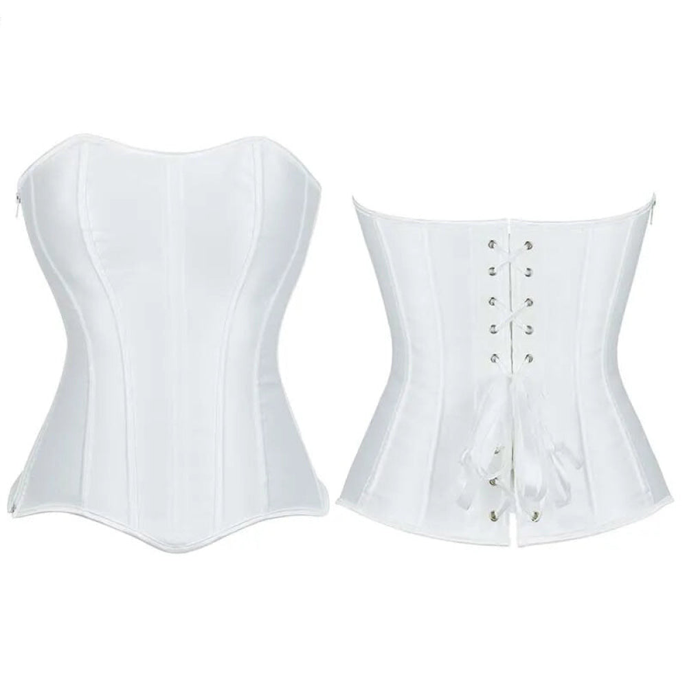 V562-OBBPBBNNNIKLTTNI-10-202508291810-00 Fish Bone Supported Black White Bridal Bustier Corset Top Plus Size With Zip - White - Xs - Image 1
