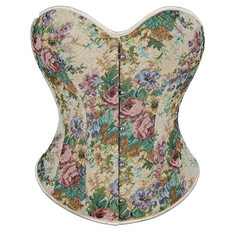 V562-OBBPBBNTBABNXNNA-8-202508291807-00 Floral Embroidered Plus Size Corset S-6Xl Strapless & Backless Lace Up 5 Brooches - Xxxl - Image 1
