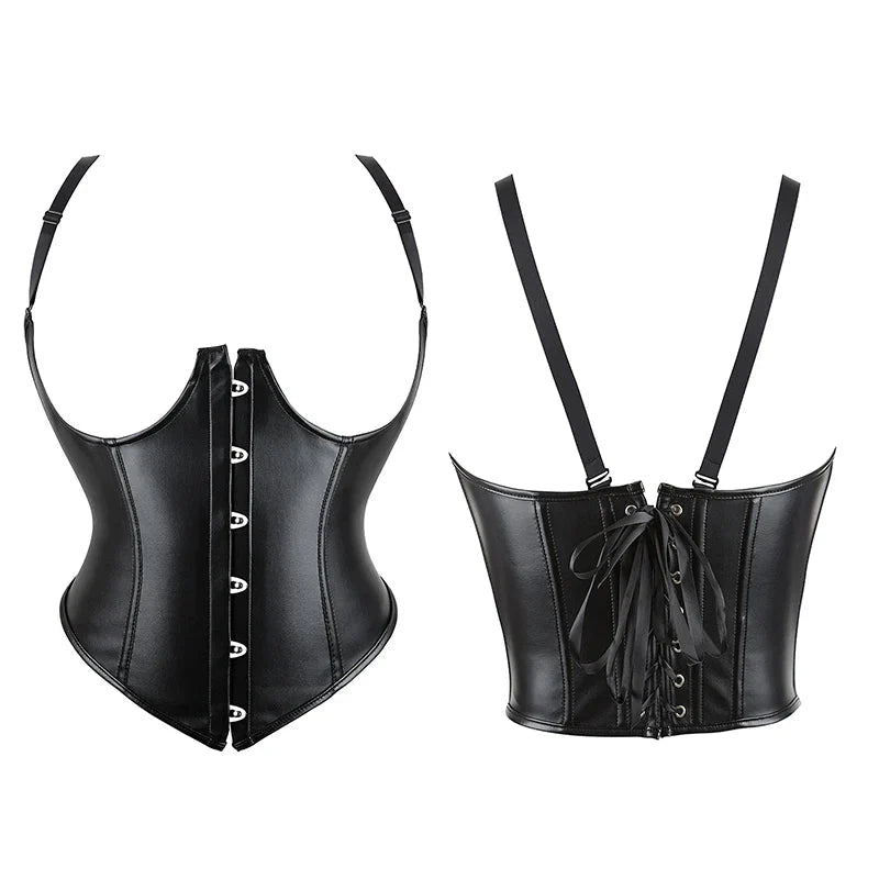 V562-OBBPBBPBLOXOPAIP-1-202508291935-00 Plus Size Black Leather Corset Waist Trainer Vest With Strap 10 Plastic Bones S-6Xl - Xxl - Image 1