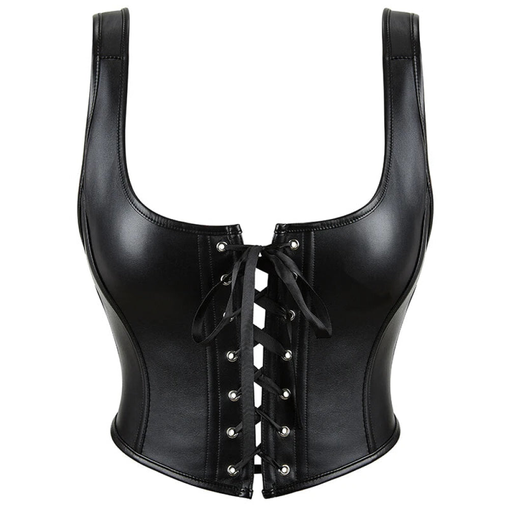 V562-OBBPBBPLBPLXIKLP-2-202508291840-00 12-Bone Shoulder Strap Corset Crop Top Synthetic Leather Lacing Ribbon Bandaged Design Women - 5Xl - Image 1
