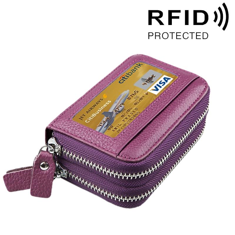 V562-P0901BCC-202508282210-00 11-slot Rfid Blocking Leather Card Holder Wallet with Coin Pocket - Purple - Image 1