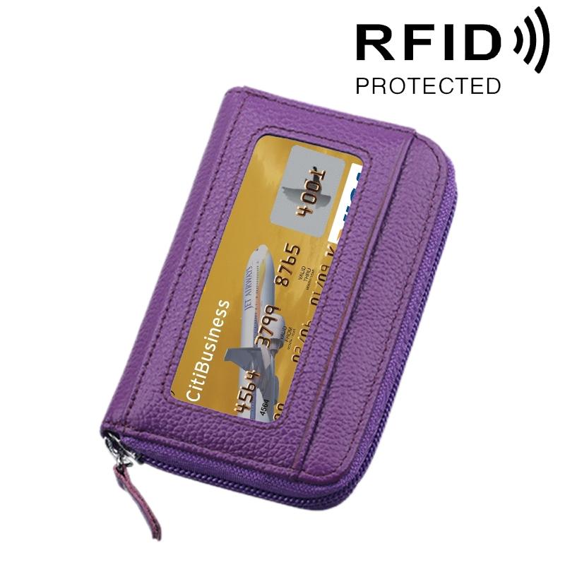 V562-P3901BCC-202508281835-00 12-slot Leather Rfid Blocking Card Holder Wallet - Purple - Image 1
