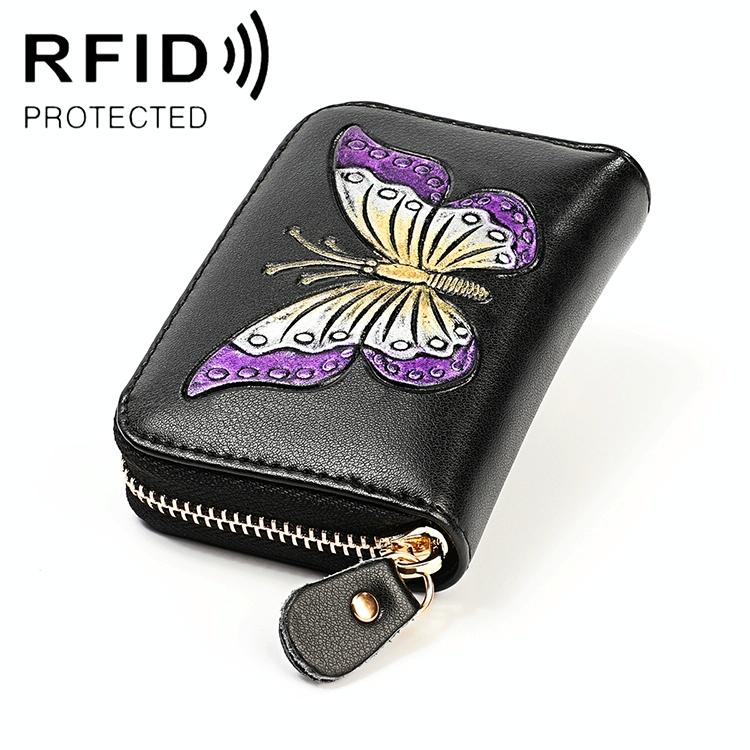 V562-P5510BCC-202508281855-00 Leather Wallet with Rfid Protection and Butterfly Pattern - Purple - Image 1
