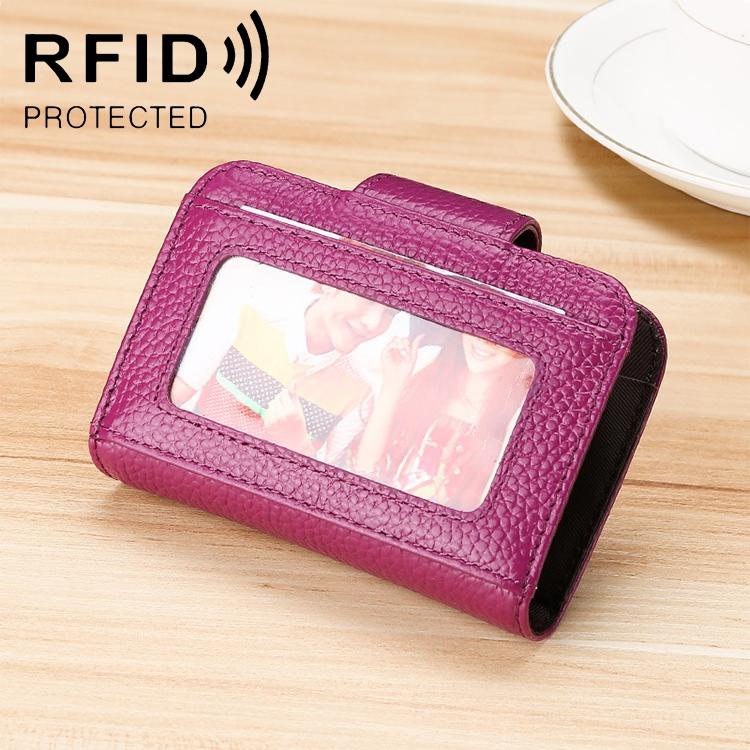V562-P7510BCC-202508280916-00 Women Cowhide Leather Rfid Wallet - Horizontal Design - Purple - Image 1
