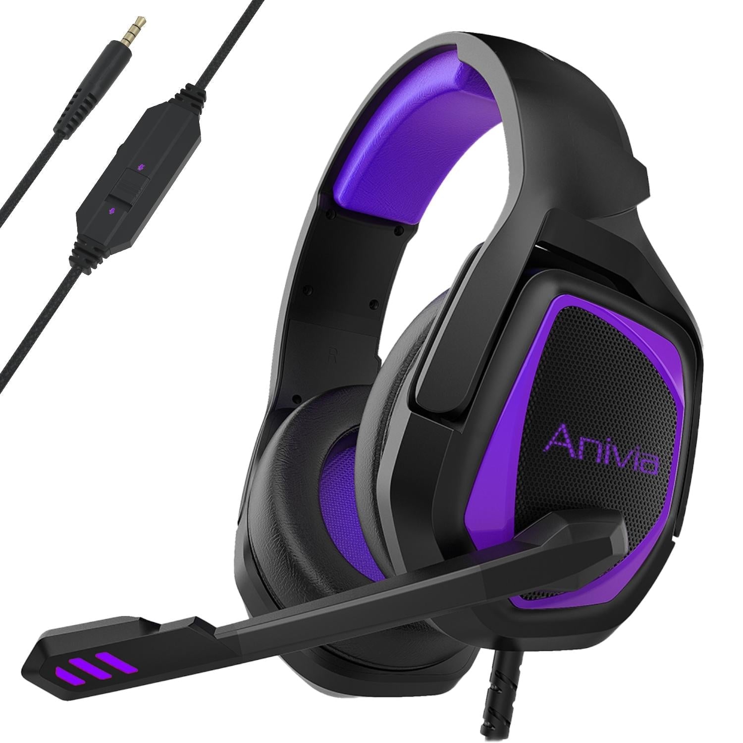 V562-PB3631CP-202508292231-00 Retractable Mic Gaming Headset 3.5Mm Plug 2.2M Cable - Black Purple - Image 1