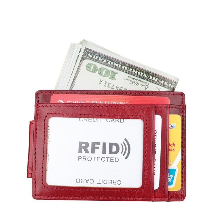 V562-R0165BCC-202508281345-00 Leather Rfid Card Holder Wallet - Crazy Horse - Red - Image 1