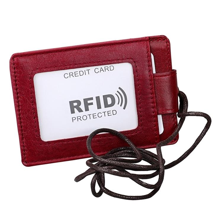 V562-R1165BCC-202508290030-00 Leather Rfid Card Holder Lanyard - Compact & Secure - Red - Image 1