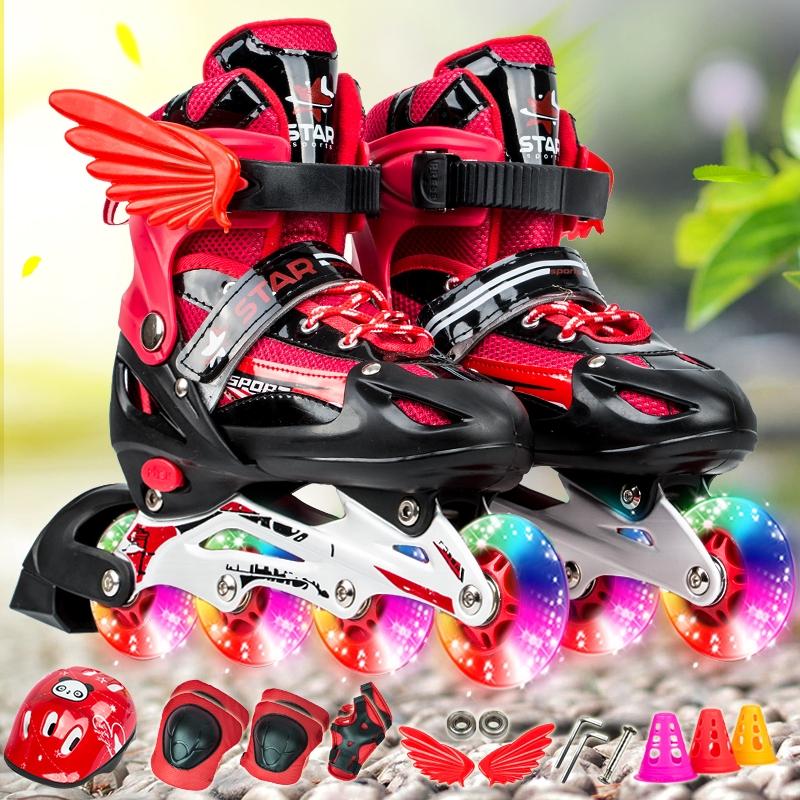 V562-R3783GO-202508281911-00 Adjustable Kids Roller Skates Set - Flash Wheels Size m - Red - Image 1