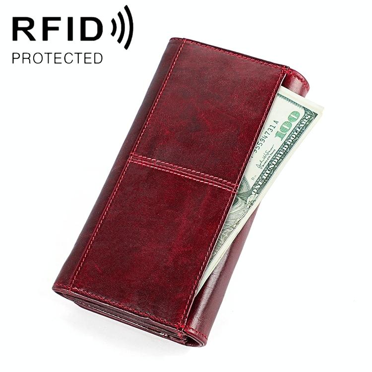 V562-RW4766BCC-202508280630-00 Versatile Retro Leather Rfid Lady Wallet - Wine Red - Image 1