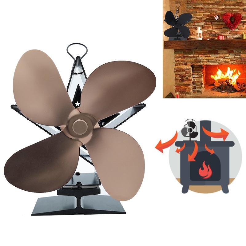 V562-TG6082FE-202508281036-00 Efficient 4-blade Heat-powered Stove Fan - Aluminum - Bronze - Image 1