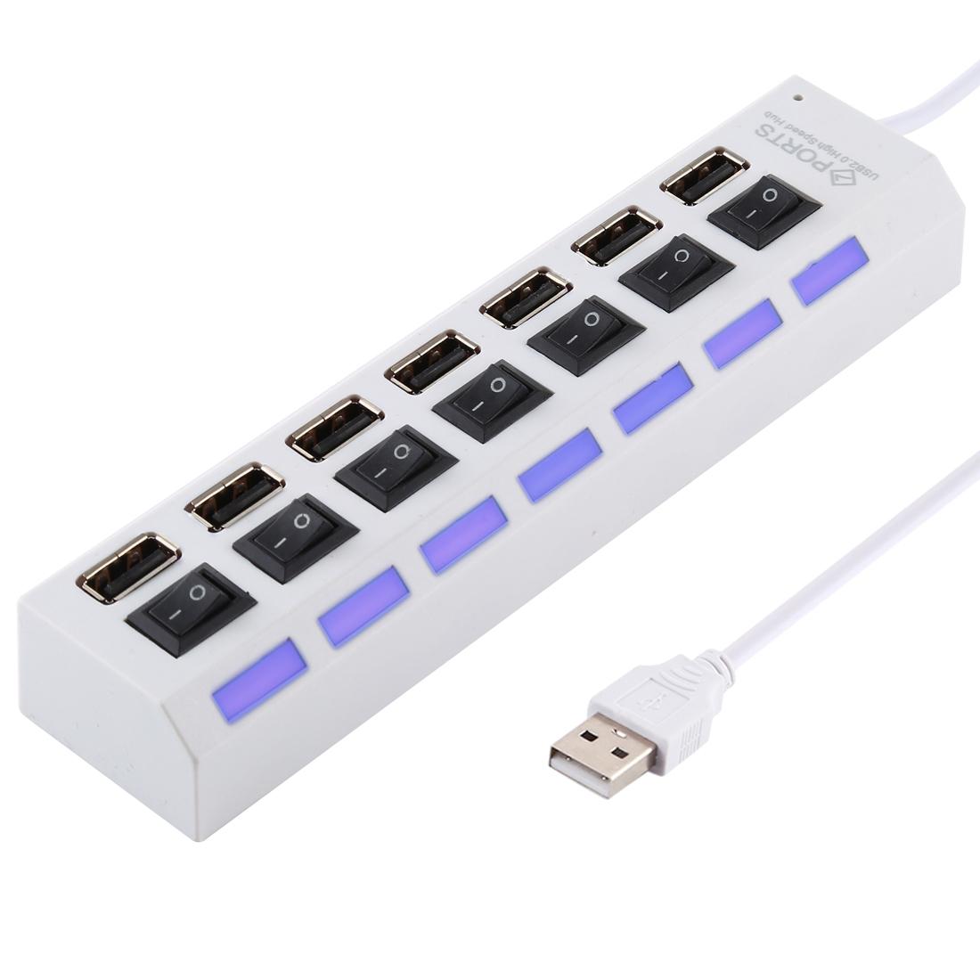 V562-W2120-HU-S-202508292125-00 7-Port Usb Hub With High Speed 480Mbps On / Off Switch & 7 Leds - White - Image 1