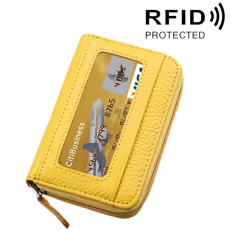 V562-Y3901BCC-202508281831-00 12-slot Leather Rfid Blocking Card Holder Wallet - Yellow - Image 1