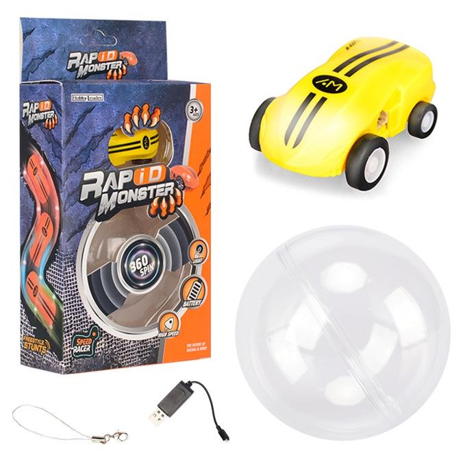 V562-Y9754THC-202508281820-00 360 Degree Rotary Mini Laser Pocket Car Racing Toy - Yellow - Image 1