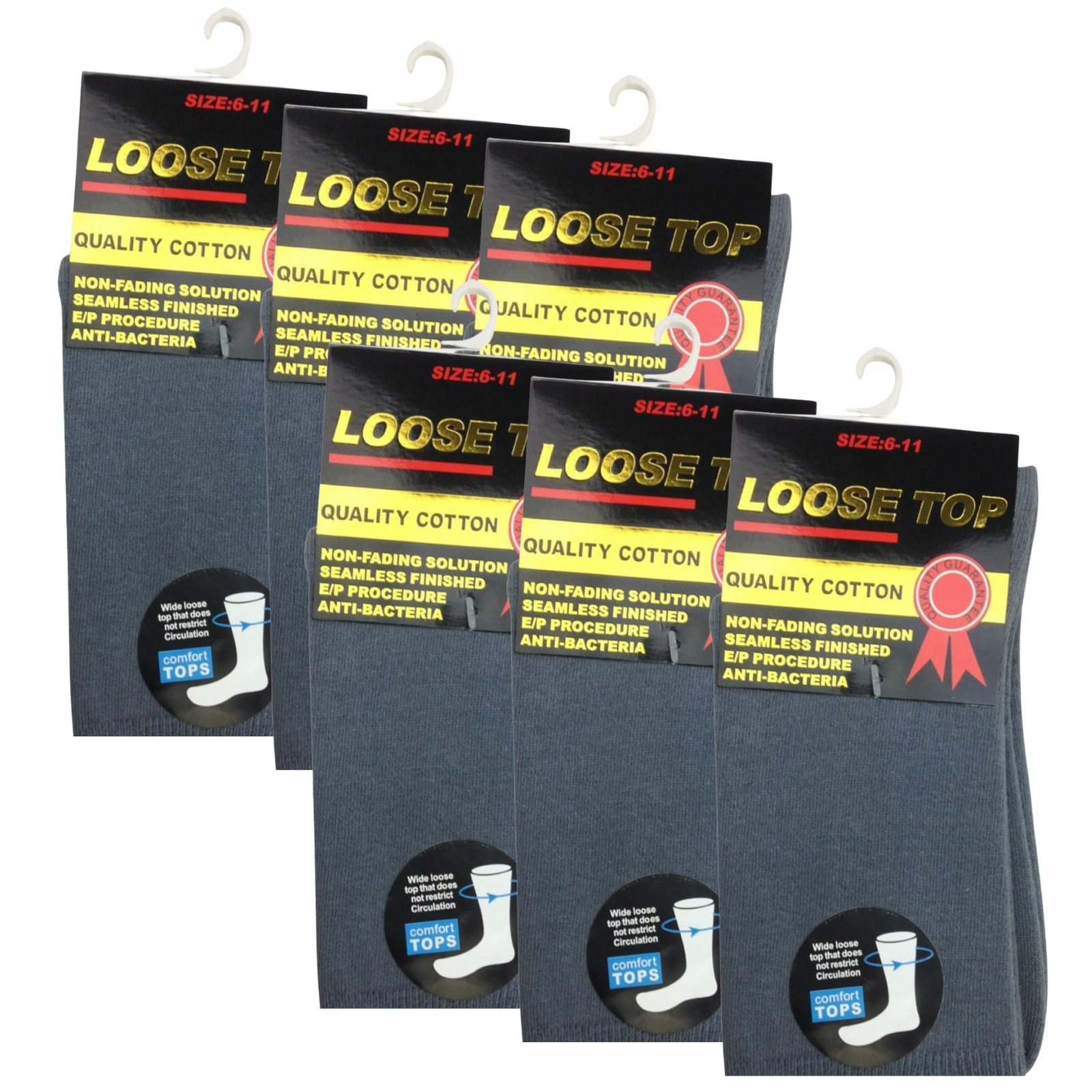 V563-6COTTONLTSOX-GRY6-11-202507141832-00 6x Pair COTTON Rich LOOSE TOP SOCKS Dress Medical Circulation Diabetic Comfort - - - Image 1