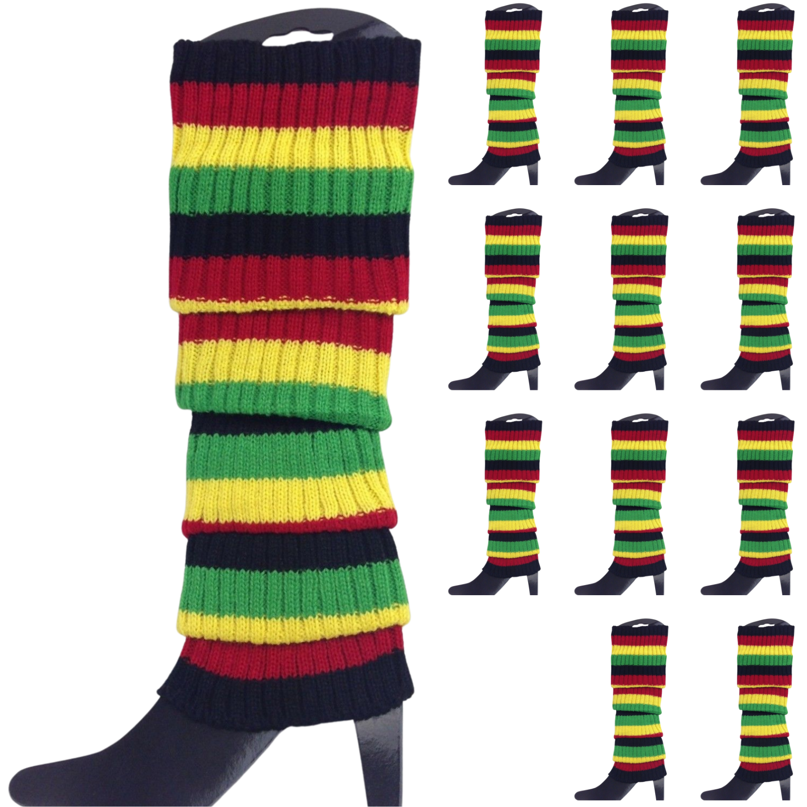 V563-BR-12LEGWARMRS-INDGCLR-202508190835-00 12x LEG WARMERS Knitted Womens Costume Neon Dance Party Knit 80s BULK - Indigenous Colours - Image 1