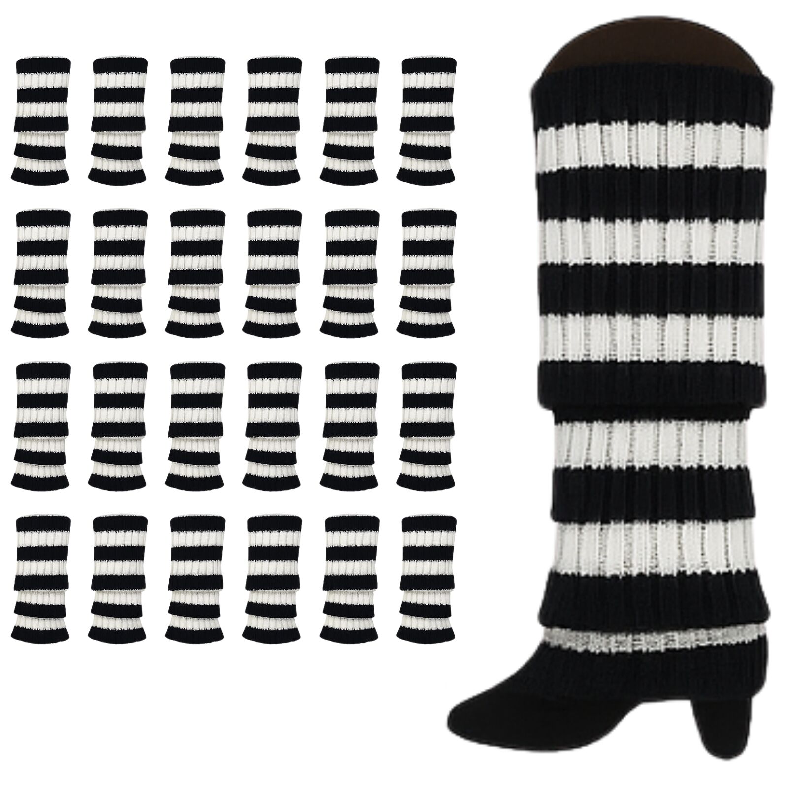 V563-BR-24LEGWARMS-BLKWHTSTR-202508190840-00 24x Womens Leg Warmers Disco Winter Knit Dance Party Crochet Legging Socks Costume - Black/White Stripe - Image 1
