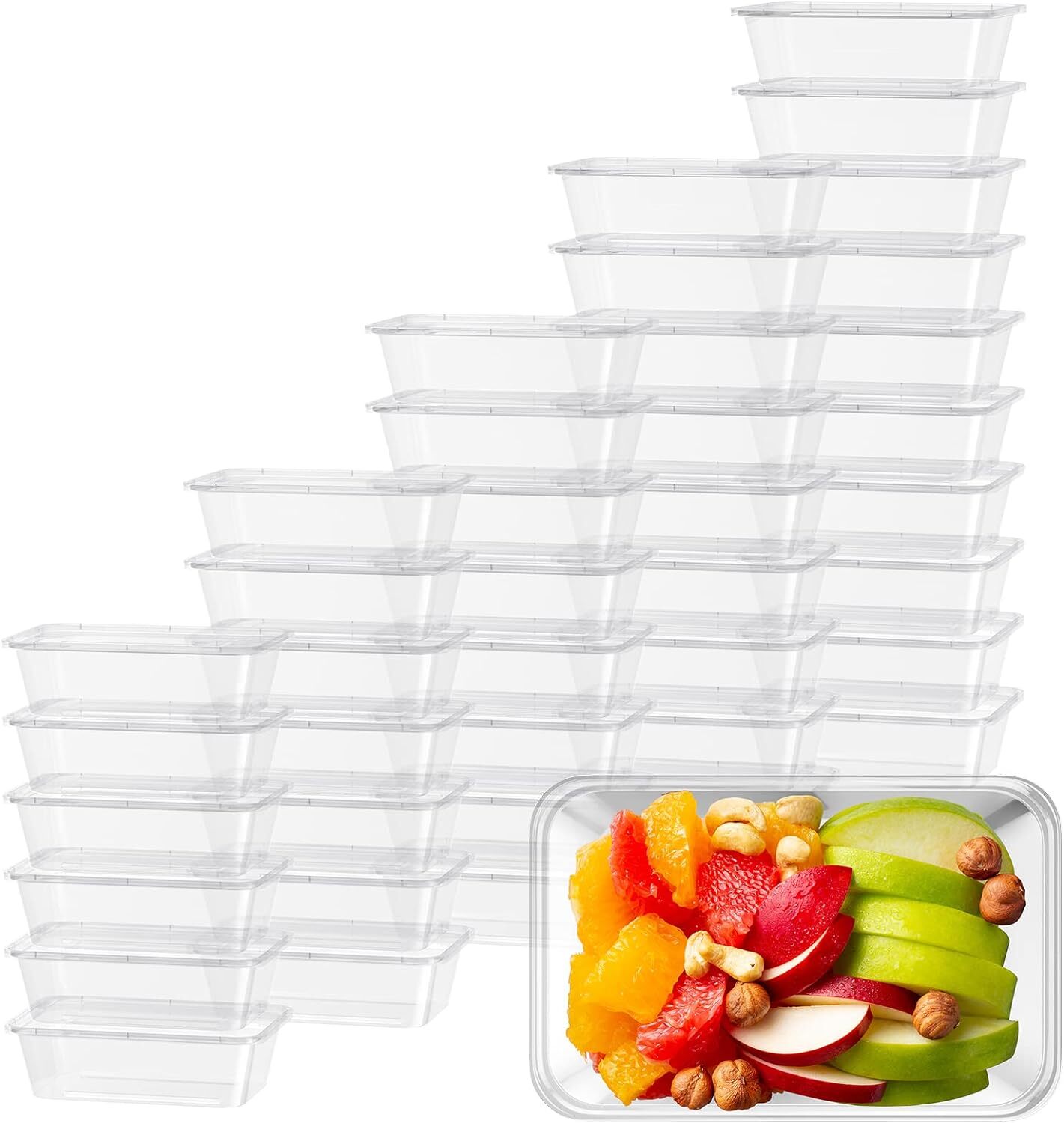 V563-FC2000-8-12PK-202508190852-00 96pcs 2000ml Reusable Food Containers Plastic Meal Prep Storage w/ Lids - BPA Free (246*157*67mm) - Image 1
