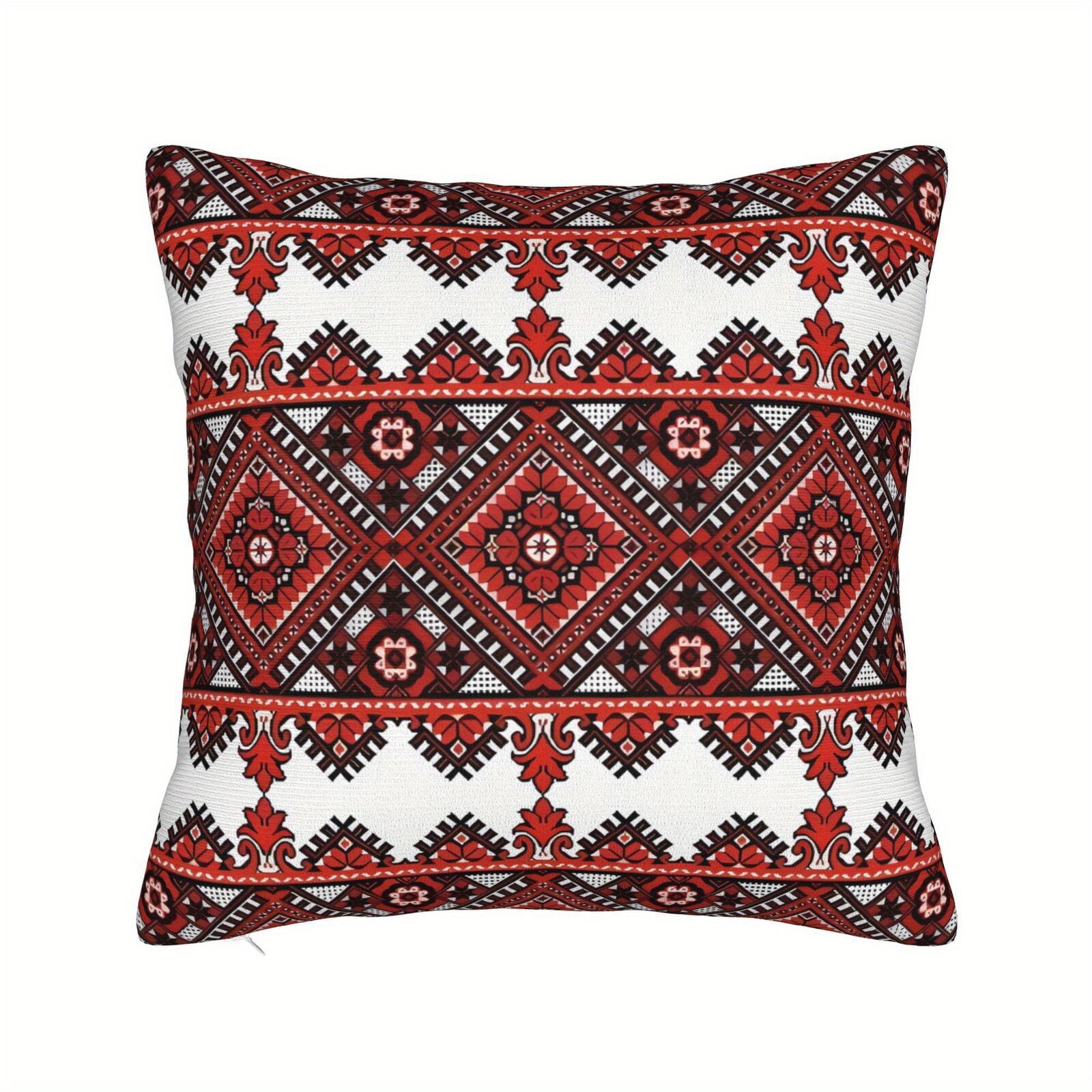 V563-YX3133934-202508190815-00 Ukrainian Square Cushion Pillow Cover – Traditional Print Folk w/ Zipper (45x45cm) - Image 1
