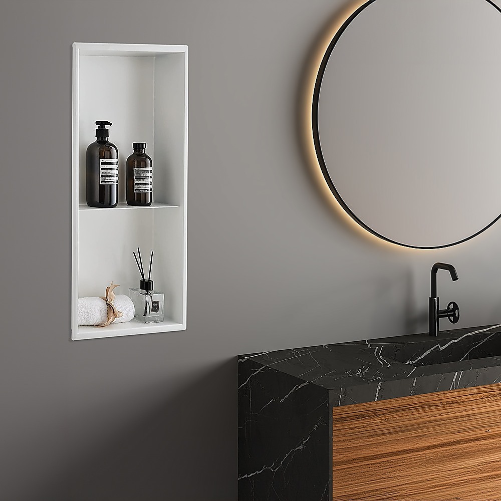 V63-900761-202509221030-00 641 x 336 x 101mm Shower Niche Double Shelf Organizer No Tile Needed in White - Image 1