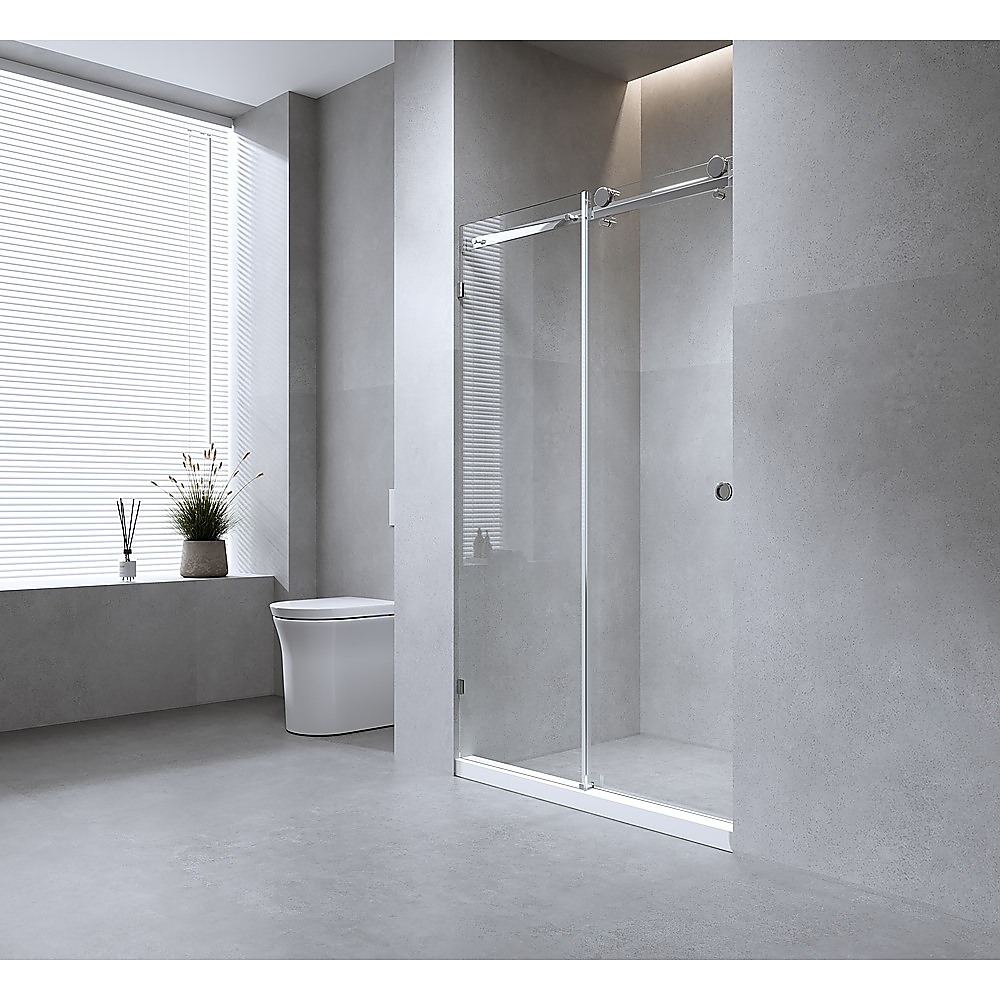 V63-913041-202507111016-00 170cm Frameless Glass Sliding Shower Door with Black Rail and Hardware - Image 1