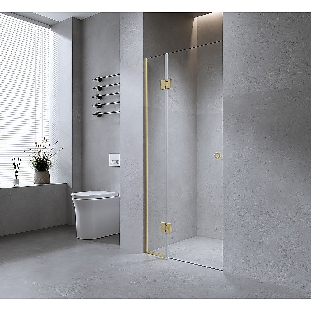 V63-939291-202507050031-00 110cm Wall to Wall Frameless Shower Screen with Gunmetal Channel and SS Hinges - Image 1