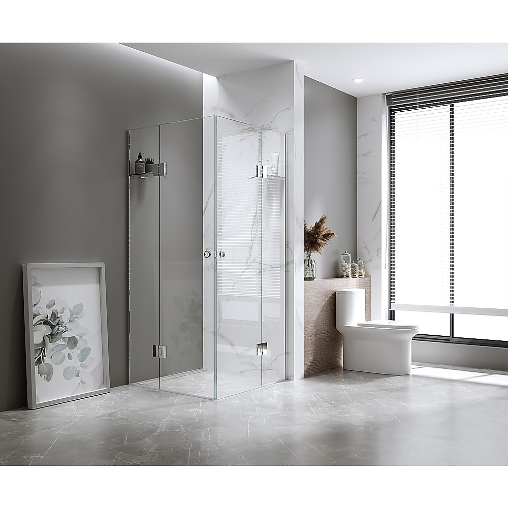V63-950661-202507042352-00 100x100cm Double Door Corner Shower with Chrome Channels and Brass Hinges - Image 1