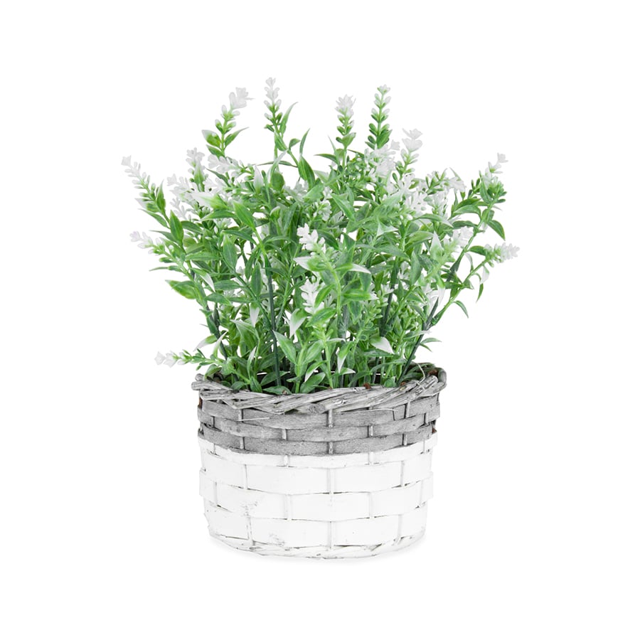 V637-05038FLW-202508251420-00 Artificial White Stem Flower in Basket Planter 26cm - Image 1