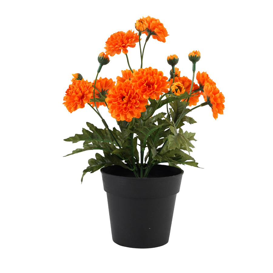 V637-05073MUM-202508251430-00 Potted Artificial Orange 'Mum' Chrysanthemum 26cm - Image 1