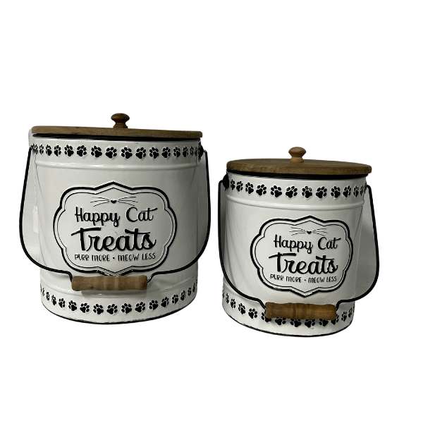 xr:d:DAFwPhze-X4:9,j:838074420940735332,t:23100322 Set 2 Nested Happy Cat Treats Tins w/ Lid 24x27cm - Image 1