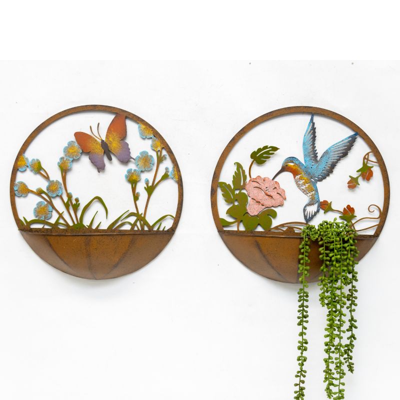 V637-24854PLN-202508251335-00 Set 2 Asst Dragonfly + Butterfly Wall Planters 39cm - Image 1