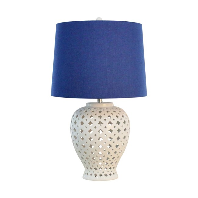 V637-29013-202508251253-00 Lattice Tall White Table Lamp w Blue Shade 69cm - Image 1