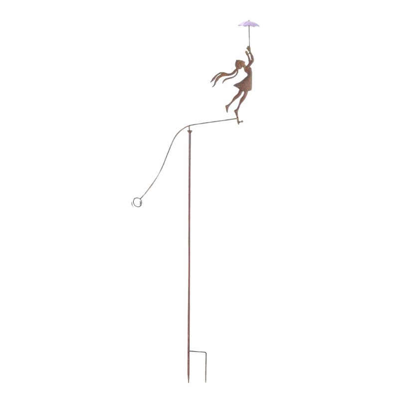 V637-30410SPN-202508251355-00 Girl w Yellow Umbrella Spinner / Balancing Garden Stake 62cm - Image 1