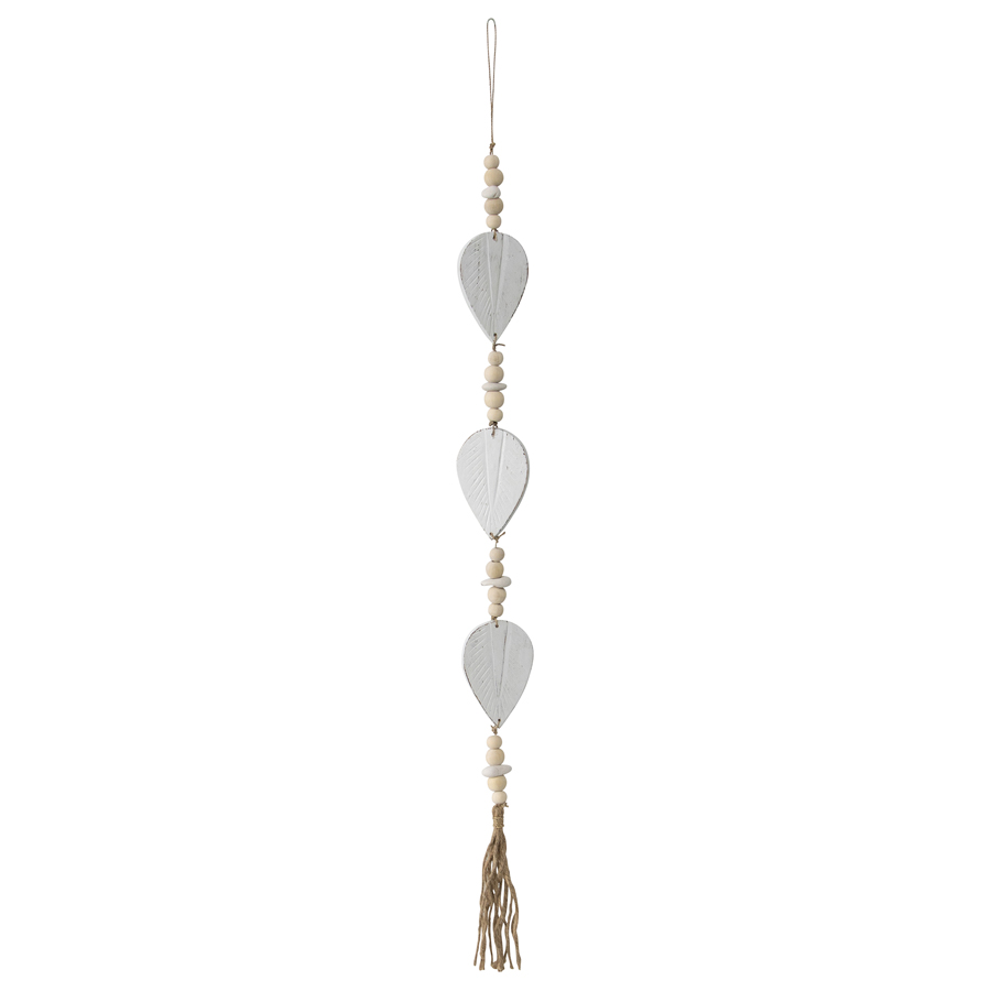 V637-33775HNG-202508251415-00 Handcrafted Hanging 3-Leaf Mobile with Beads & Tassel 8x105cm - Image 1