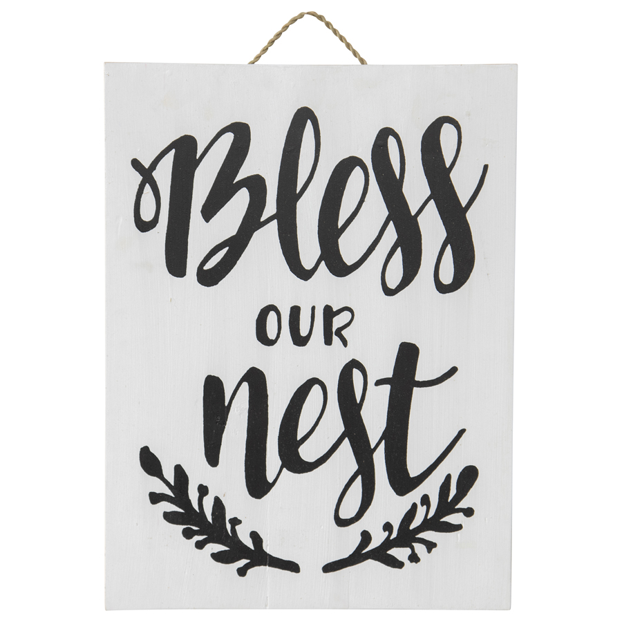 V637-33777WAL-202508251415-00 Handcrafted Monochrome Bless Our Nest Wall Art 30x2cm - Image 1
