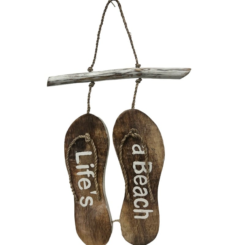 V637-33831BCH-202508251430-00 Handcrafted Life'S Beach Thongs Wall Art 24cm - Image 1