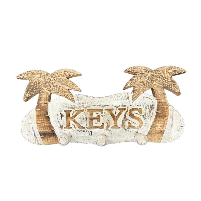 V637-33834KEY-202508251435-00 Handcrafted Wall Key Holder W Palm Trees 40cm - Image 1