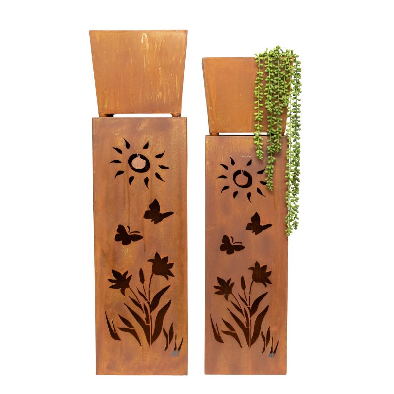 V637-48101PLN-202508251525-00 Set 2 Nested Square Pilla Rust 'Sunsihine' Planters 93cm, 86cm - Image 1