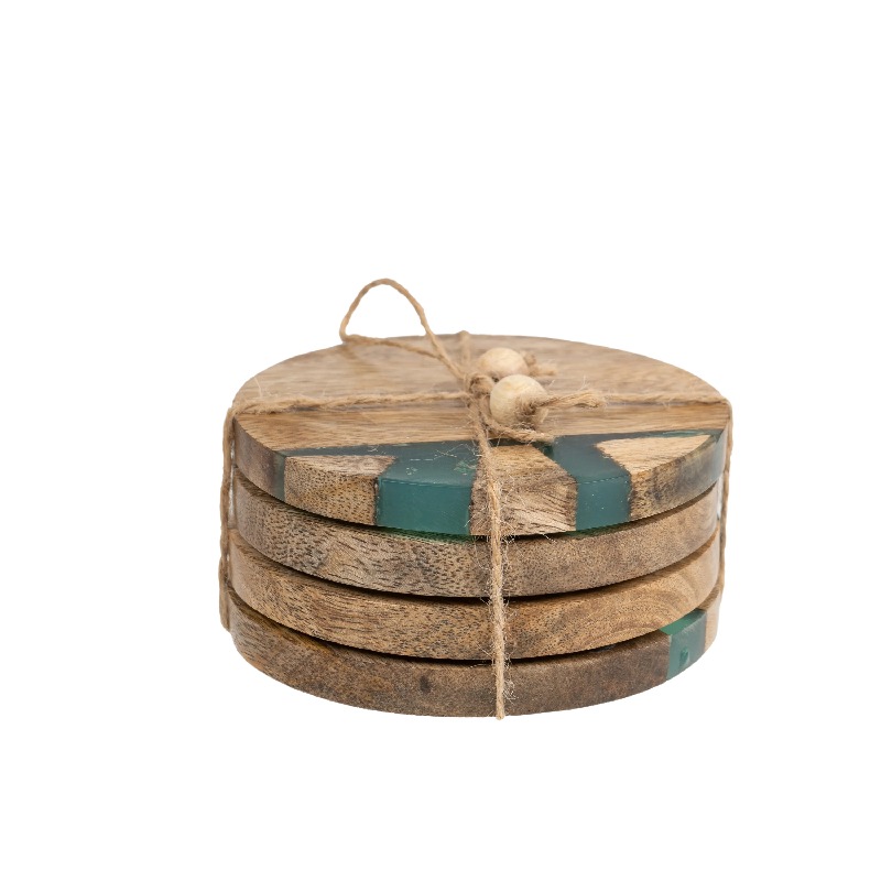 V637-50539CST-202508251325-00 Handcrafted Coastal Finish 4pc Coaster Set w Tie 10cm - Image 1