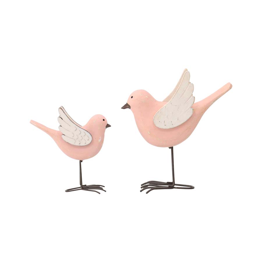 V637-52387BRD-202508251340-00 Set 2 Mum & Child Blush Birds w Wings Up 13cm - Image 1