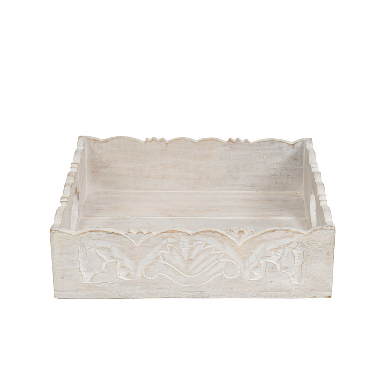 V637-53623TRA-202508251725-00 Handcrafted Carved Square Tray 30cm - Image 1
