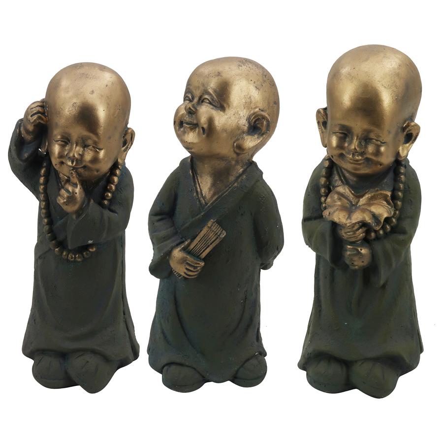 V637-59503MNK-202508251825-00 Set 3 Assorted Monk Statues 14x33cm - Image 1