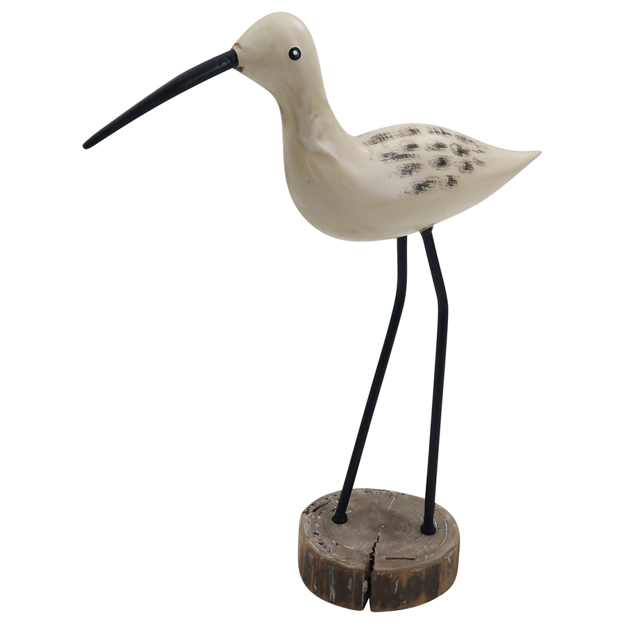 V637-59504BRD-202508251825-00 White Bird w wooden Base Ornament 34x39cm - Image 1