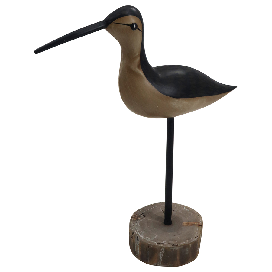 V637-59505BRD-202508251825-00 Bird with Black Plumage + Wood base Ornament 30x35cm - Image 1